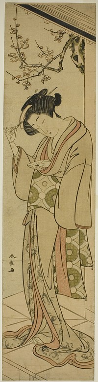 Woman on a Veranda About to Open a Love-letter by Katsukawa Shunsho