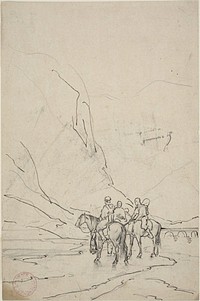 Men on Horseback Beside River by Eugène Fromentin