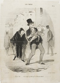 “- Yes alright, but the poor boy's belly is hurting,” plate 13 from Les Papas by Honoré-Victorin Daumier