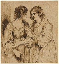 Two Young Women in Conversation by Guercino, School of