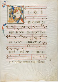 Saint Kneeling Before God Enthroned in a Historiated Initial "V" from an Antiphonary by Neri da Rimini