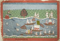 The Demon Sambar Throws the Infant Pradyumna into the River, page from a copy of the Bhagavata Purana