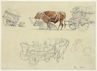 Studies of Slovakian Peasant Wagons with Oxen and Horses by Rudolf von Alt