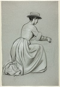 Kneeling Woman with Straw Hat by Henry Stacy Marks