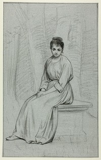 Woman Resting on Stone Bench by Henry Stacy Marks