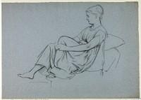 Woman Resting Against Pillows Clasping Her Knee by Henry Stacy Marks