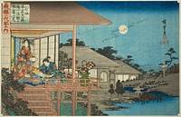 No. 7: Ushiwakamaru Reading Kiichi Hogan's Secret Scroll (Nanakai, Ushiwakamaru hisoka ni Kiichi Hogan no hisho o miru), from the series "The Life of Yoshitsune (Yoshitsune ichidaiki no uchi)" by Utagawa Hiroshige