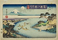 Autumn Moon of the Jewel River, View of Fishermen Catching Sweetfish (Tamagawa shugetsu, Tamagawa ayukumi no zu), from the series "Eight VIews of Famous Places (Meisho hakkei)" by Utagawa Toyoshige (Toyokuni II)