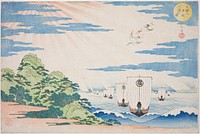 Ships Entering Tenpozan Harbor (Tenpozan mansen nyushin no zu), from the series "Famous Places in Osaka: Fine Views of Mount Tenpo (Naniwa meisho Tenpozan shokei ichiran)" by Yashima Gakutei