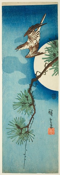Cuckoo, pine branch, and full moon by Utagawa Hiroshige