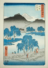 Goyu: Motono Plain and Motosaka Pass (Goyu, Motonogahara Motozaka goe), no. 36 from the series "Famous Sights of the Fifty-three Stations (Gojusan tsugi meisho zue)," also known as the Vertical Tokaido by Utagawa Hiroshige