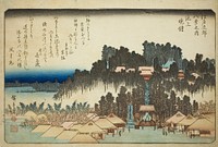 Evening Bell at Ikegami (Ikegami no bansho), from the series "Eight Views in the Environs of Edo (Edo kinko hakkei no uchi)" by Utagawa Hiroshige