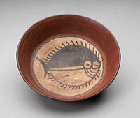 Plate Depicting Round Black-and-White Fish in Interior by Nazca
