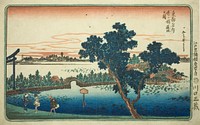 View of the Lotus Pond at Shinobugaoka (Shinobugaoka hasuike no zu), from the series "Famous Views of the Eastern Capital (Toto Meisho)" by Utagawa Hiroshige