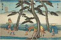Akasaka, from the series "Fifty-three Stations of the Tokaido (Tokaido gojusan tsugi no uchi)," also known as the Gyosho Tokaido by Utagawa Hiroshige