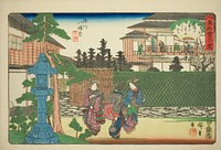 The Hirasei Restaurant in Front of the Hachiman Shrine at Fukagawa (Fukagawa Hachiman mae, Hirasei) from the series "Famous Restaurants of Edo (Edo komei kaitei zukushi)" by Utagawa Hiroshige