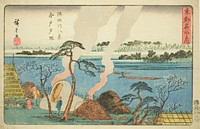 Evening Glow at Imado, Eight Views of the Sumida River (Sumidagawa hakkei, Imado sekisho), from the series "Famous Places in the Eastern Capital (Toto meisho no uchi)" by Utagawa Hiroshige
