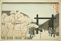 Spring Dawn in the New Yoshiwara (Shin Yoshiwara haru akebono no zu), from the series "Famous Places in Edo (Edo meisho no uchi)" by Utagawa Hiroshige