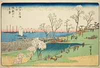 Cherry Blossoms in Full Bloom at Goten Hill (Gotenyama no hanazakari), from the series "Famous Places in Edo (Edo meisho no uchi)" by Utagawa Hiroshige