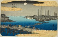 Fishing Boats near Eitai Bridge in Tsukuda Bay (Eitaibashi Tsukuda oki isaribune), from the series "Famous Places in Edo (Edo meisho no uchi)" by Utagawa Hiroshige