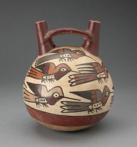 Double Spout Vessel Depicting Hummingbirds of Different Colors by Nazca