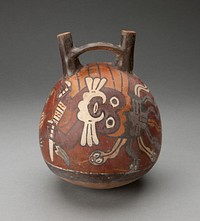 Double Spout and Bridge Vessel Depicting Costumed Performer with Snake Headdress by Nazca