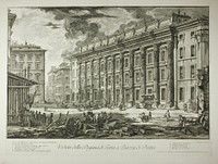 View of the Customs House in Piazza di Pietra, which was built within the ruins of the Temple of Marcus Aurelius Antoninus Pius in his Forum, from Views of Rome by Giovanni Battista Piranesi