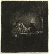 Student at a Table by Candlelight by Salomon Savery