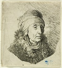 Woman with a High Headdress Wrapped Around the Chin: Bust by Rembrandt van Rijn