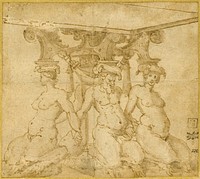 Design for an Ornamental Base with Kneeling Satyresses and Satyr by Circle of Marco Marchetti