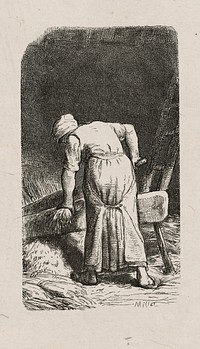 Woman Crushing Flax by Jacques Adrien Lavieille