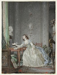 Interior with a Portrait of a Young Lady Before a Bust by Claude Jean Baptiste Hoin