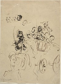 Napoleonic Army Coach with Sketches of Heads by Jean Louis André Théodore Géricault