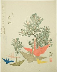 Pine Branches and Paper Cranes by Niwa Tokei