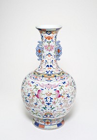 One of a pair of famille-rose 'lotus' bottle vases