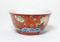 Bowl with Flowers on a Coral-Red Ground