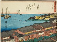 Shinagawa, from the series "Fifty-three Stations of the Tokaido (Tokaido gojusan tsugi)," also known as the Tokaido with Poem (Kyoka iri Tokaido) by Utagawa Hiroshige