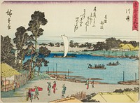 Kawasaki, from the series "Fifty-three Stations of the Tokaido (Tokaido gojusan tsugi)," also known as the Tokaido with Poem (Kyoka iri Tokaido) by Utagawa Hiroshige