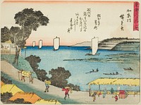 Kanagawa, from the series "Fifty-three Stations of the Tokaido (Tokaido gojusan tsugi)," also known as the Tokaido with Poem (Kyoka iri Tokaido) by Utagawa Hiroshige