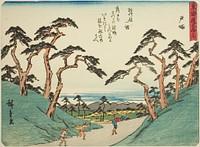 Totsuka, from the series "Fifty-three Stations of the Tokaido (Tokaido gojusan tsugi)," also known as the Tokaido with Poem (Kyoka iri Tokaido) by Utagawa Hiroshige