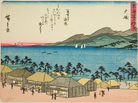 Oiso, from the series "Fifty-three Stations of the Tokaido (Tokaido gojusan tsugi)," also known as the Tokaido with Poem (Kyoka iri Tokaido) by Utagawa Hiroshige