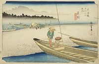 Mitsuke: View of the Tenryu River (Mitsuke, Tenryugawa zu), from the series "Fifty-three Stations of the Tokaido (Tokaido gojusan tsugi no uchi)," also known as the Hoeido Tokaido by Utagawa Hiroshige