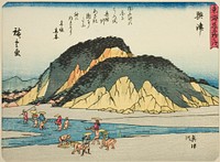 Okitsu: The Okitsu River (Okitsu, Okitsugawa), from the series "Fifty-three Stations of the Tokaido (Tokaido gojusan tsugi)," also known as the Tokaido with Poem (Kyoka iri Tokaido) by Utagawa Hiroshige