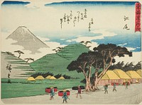 Ejiri, from the series "Fifty-three Stations of the Tokaido (Tokaido gojusan tsugi)," also known as the Tokaido with Poem (Kyoka iri Tokaido) by Utagawa Hiroshige