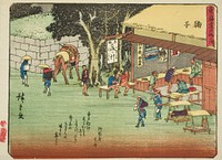 Mariko, from the series "Fifty-three Stations of the Tokaido (Tokaido gojusan tsugi)," also known as the Tokaido with Poem (Kyoka iri Tokaido) by Utagawa Hiroshige