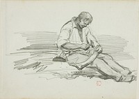 Man Mending Scythe by Charles François Daubigny