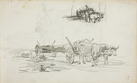 Two Sketches of Oxen Hauling a Log by Charles François Daubigny