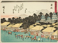 Hamamatsu, from the series "Fifty-three Stations of the Tokaido (Tokaido gojusan tsugi)," also known as the Tokaido with Poem (Kyoka iri Tokaido) by Utagawa Hiroshige