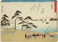 Arai, from the series "Fifty-three Stations of the Tokaido (Tokaido gojusan tsugi)," also known as the Tokaido with Poem (Kyoka iri Tokaido) by Utagawa Hiroshige