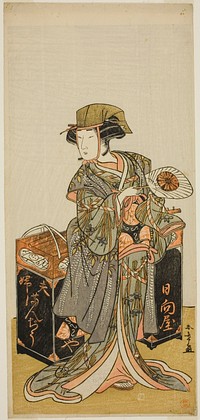 The Actor Nakamura Tomijuro I as the Female Beancake Peddler Hyugaya in the Play Chigo Torii Tobiiri Kitsune, Performed at the Ichimura Theater in the Eleventh Month, 1777 by Katsukawa Shunsho